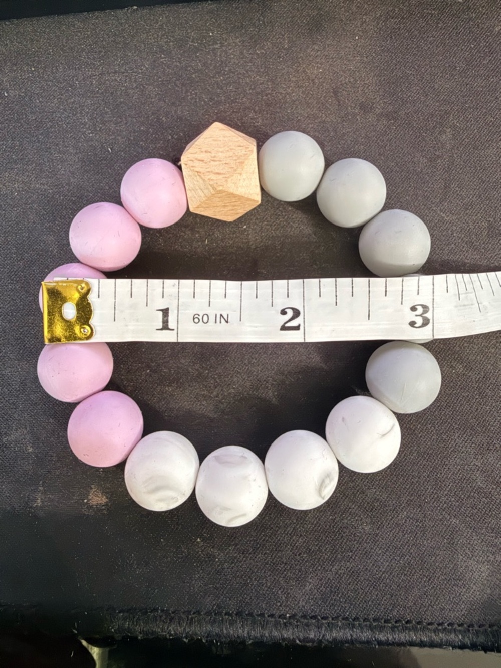 Pastel Silicone & Wood Beaded Stretch Bracelet Pink Gray White Minimalist Boho - Picture 4 of 6